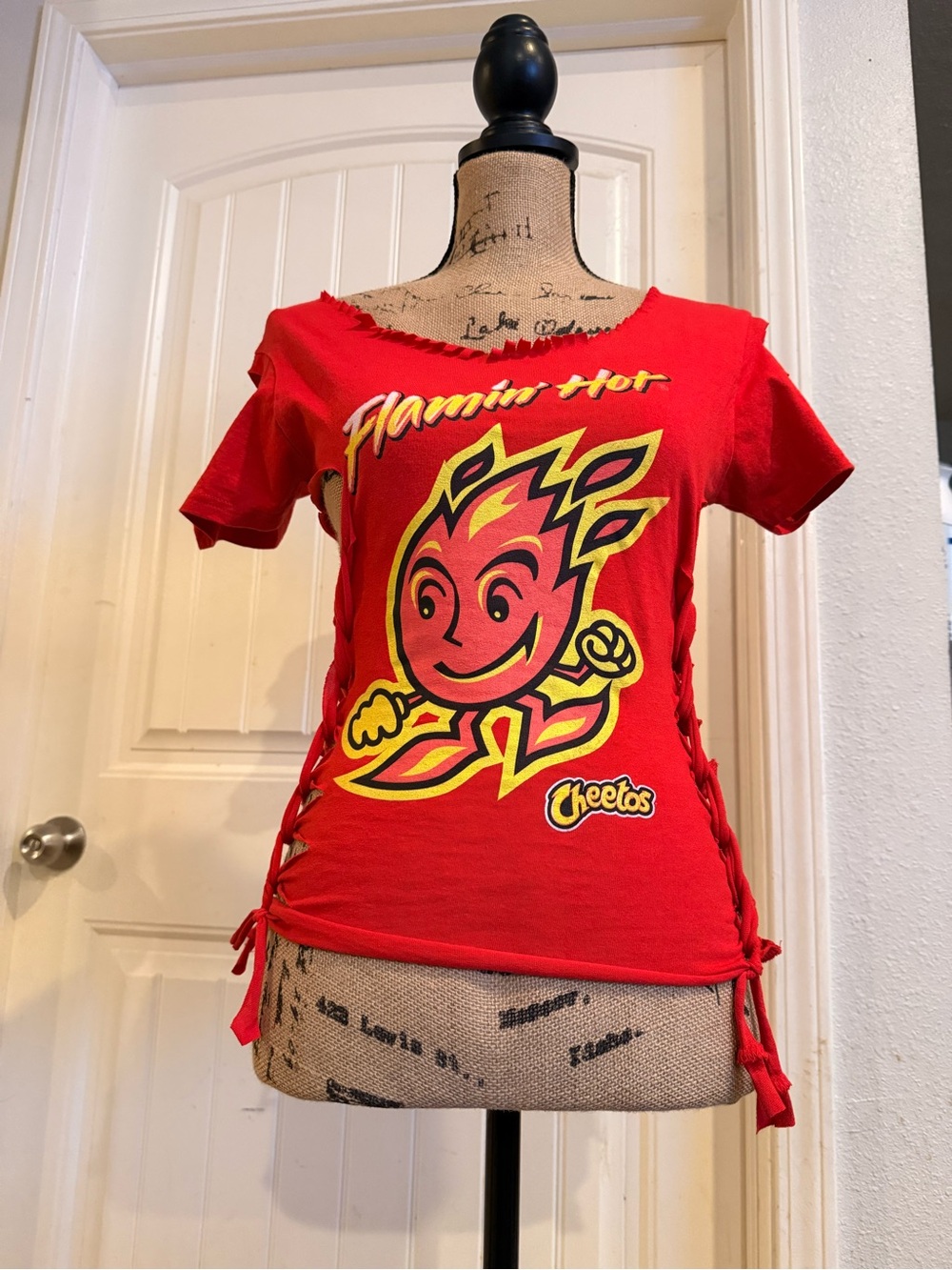 Upcycled Flamin’ Hot Cheetos Distressed Tee – XS